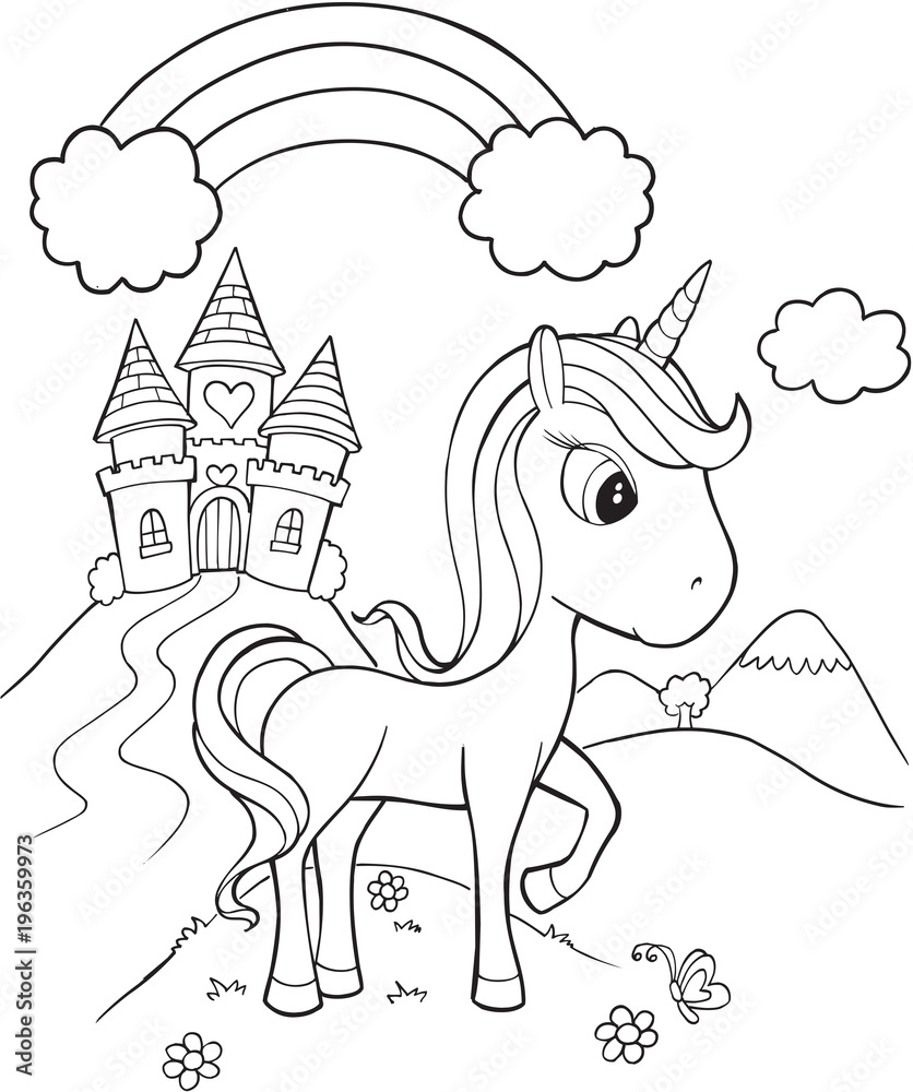 Printed kitchen splashbacks Unicorn Castle Vector Illustration Art