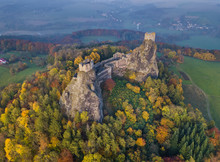 Trosky Castle In Bohemia Paradise - Czech Republic - Aerial View