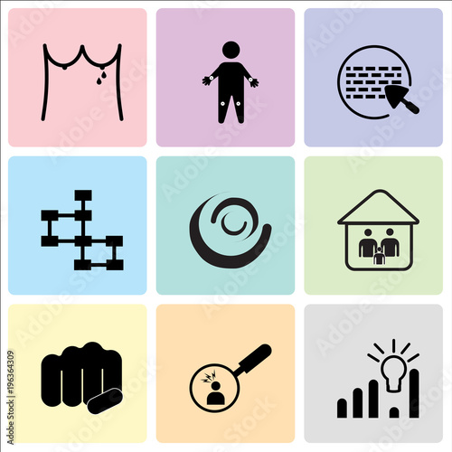 Stampe Set Of 9 simple editable icons such as pictive analytics, pain points, fist bump