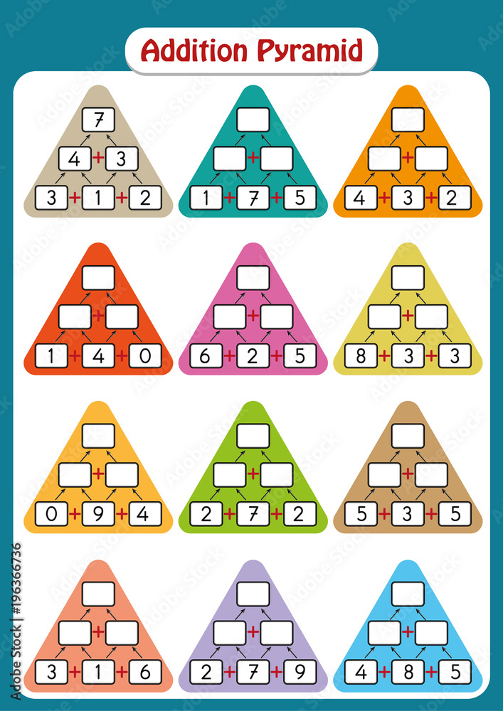 Maths Pyramids for Mental Maths Practice, complete the missing numbers ...