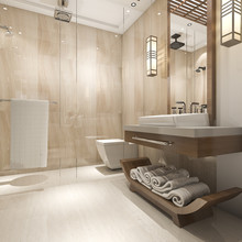 3d Rendering Modern Luxury Wood Bathroom In Suite Hotel