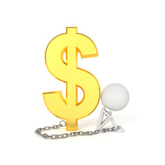 The man are chained with dollar sign. 3D rendering.