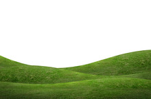 Green Grass Hill Background Isolated On White. Outdoor Of Green Meadow Background.