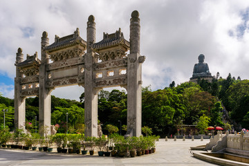 Wall Mural - Hongkong scenic Tian Tan Buddha or Big Buddha, a large bronze statue at Ngong Ping, Lantau Island, Hong Kong.