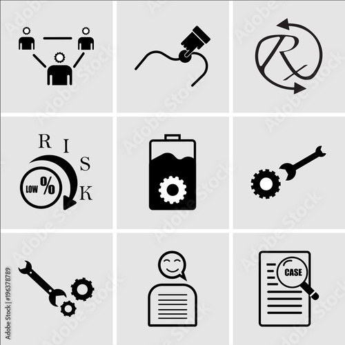 Stampe Set Of 9 simple editable icons such as case study, chatbot, equipment, operation