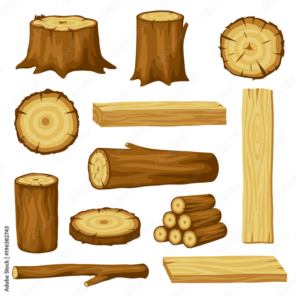 Set of wood logs for forestry and lumber industry. Illustration of ...