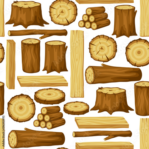 Seamless pattern with wood logs, trunks and planks Tableau sur Toile