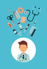 Poster - medical health doctor instruments medicine vector illustration