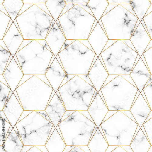 Nowoczesny obraz na płótnie Modern minimalist white marble texture with gold geometric lines pattern. Background for designs, banner, card, flyer, invitation, party, birthday, wedding, placard, magazine, web