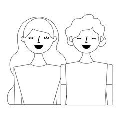 Poster - happy young couple portrait characters vector illustration outline design