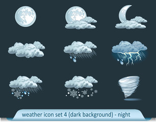 Wall Mural - vector weather forecast icons with dark background. night