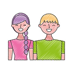 Poster - happy young couple portrait characters vector illustration drawing color design