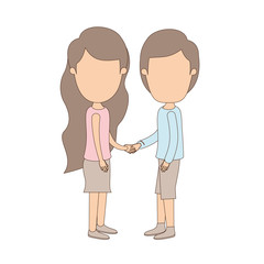 Sticker - light color caricature faceless full body couple in casual clothing handshake vector illustration