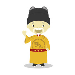 Wall Mural - Emperor Ming Hongwu cartoon character. Vector Illustration. Kids History Collection.