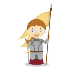 Wall Mural - Joan of Arc cartoon character. Vector Illustration. Kids History Collection.