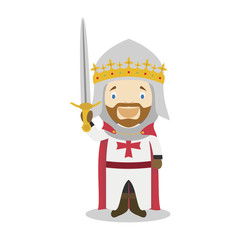 Wall Mural - Richard I of England The Lionheart cartoon character. Vector Illustration. Kids History Collection.