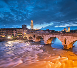 Sticker - The famous roman Ponte Pietro bridge in Verona, Italy