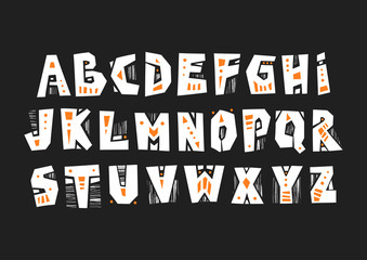 Poster - Vector capital cut out alphabet in pagan style with patterns.