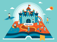 Fairytale Book World And Character. Vector Flat Design Illustration Set 