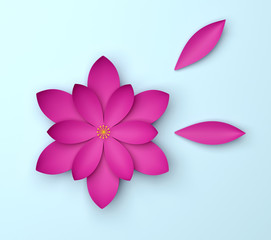 Aufkleber - Single color decorative flower on blue background. Paper origami lily.