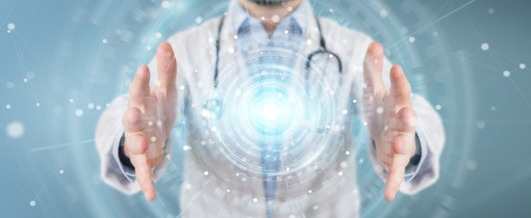 Poster - Doctor using digital medical futuristic interface 3D rendering