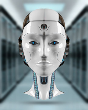 Cyborg head artificial intelligence 3D rendering