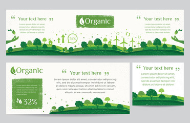 Vector set of nature, ecology, organic, environment banners. Web banner of Clean green environment with grunge style