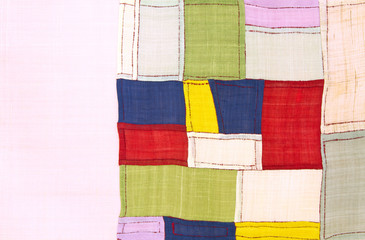 Korean traditional patchwork background of ramie fabric stitched by hand.