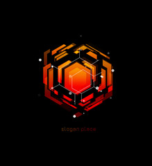 Aufkleber - Big data abstract,red database vector logo template. Innovative technologies digital design effect logotype on black background. Server with data vector illustration.
