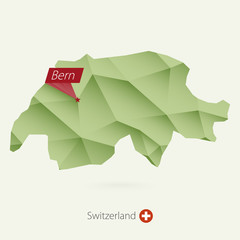 Wall Mural - Green gradient low poly map of Switzerland with capital Bern