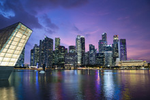 City Skyline At Sunset, Marina Bay, Singapore