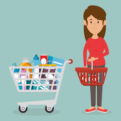 Wall Mural - consumer with shopping cart of groceries