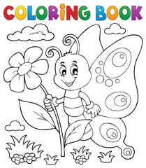 Poster - Coloring book happy butterfly topic 4