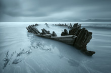 Shipwrecked Boat On Beach, County Kerry, Ireland