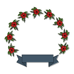 Poster - floral wreath crown frame with ribbon