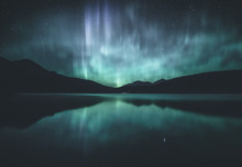 Northern Lights Over Lake, Jasper, Alberta, Canada