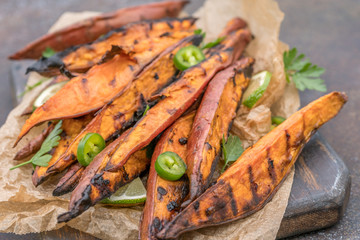 Roasted sweet potatoes on the grill