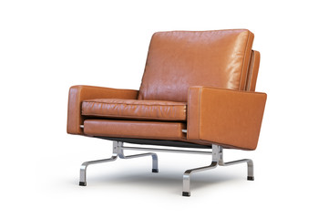 Wall Mural - Brown leather armchair. Modern armchair 3d render