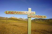 Borsmork Landmannalaugar Trail Wooden Signpost Iceland