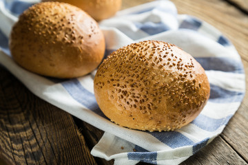 Buns with sesame seeds for hamburgers