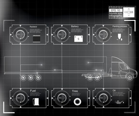 Poster - Futuristic user interface. Infographics of freight transport and transportation.Template of automobile infographics. Abstract virtual graphic touch user interface. Cars diagnostic.