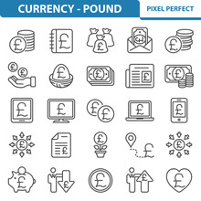 Currency - Pound Icons. Professional, Pixel Perfect Icons Depicting Various Finance, Money And Currency Concepts. EPS 8 Format.