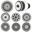jet engine, turbine and engine blade icons