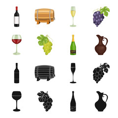 Wall Mural - A glass of red wine, champagne, a jug of wine, a bunch. Wine production set collection icons in black,cartoon style vector symbol stock illustration web.