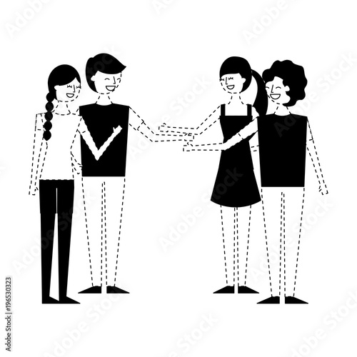 People Couples Friends Together Handshake Vector Illustration