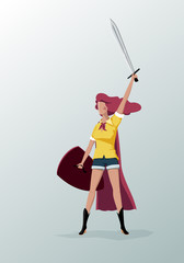 Warrior Girl with a sword and a shield