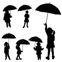 Wall Mural - child girl holding umbrella silhouette