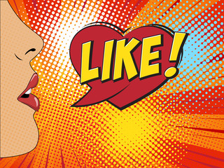 Female lips with speech bubble like message in pop art style. 