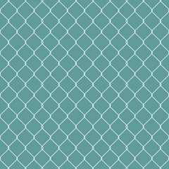  Metallic wired Fence seamless pattern isolated on blue background. Steel Wire Mesh. Vector Illustration
