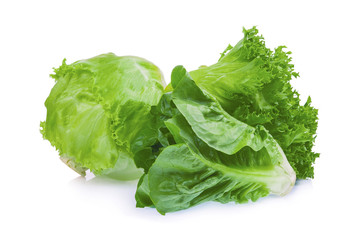 Wall Mural - fresh baby cos, frillice and iceberg green lettuce isolated on white background